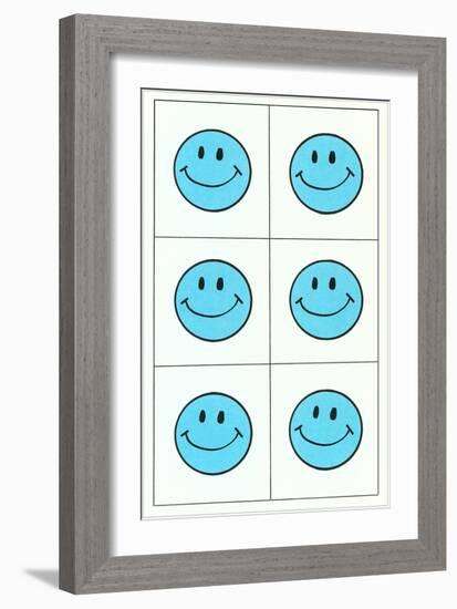 Six Blue Happy Faces-null-Framed Art Print