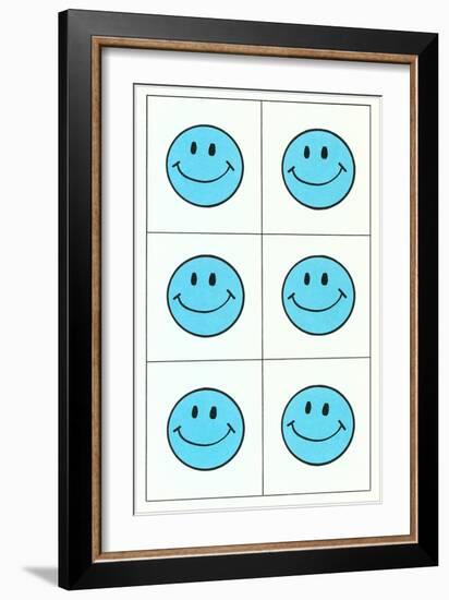 Six Blue Happy Faces-null-Framed Art Print