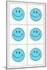 Six Blue Happy Faces-null-Mounted Art Print