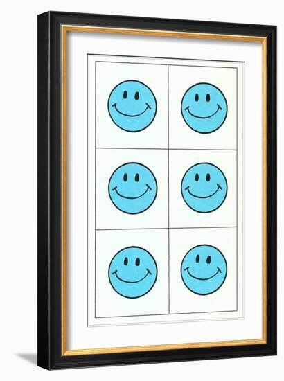 Six Blue Happy Faces-null-Framed Art Print