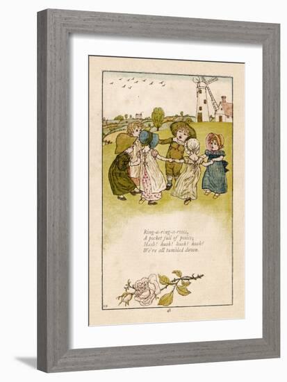 Six Children Dance in a Circle to Play Ring O' Roses-Kate Greenaway-Framed Art Print