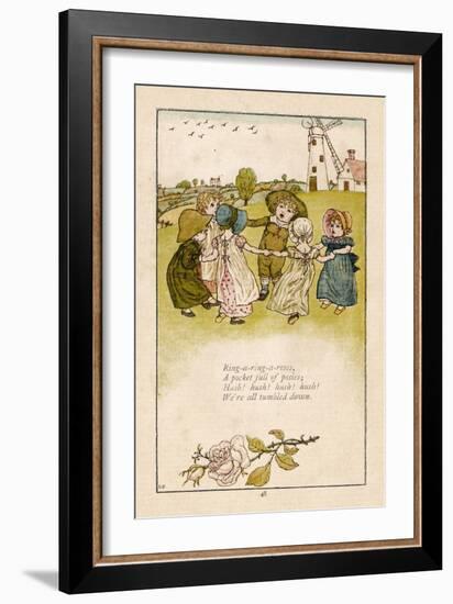 Six Children Dance in a Circle to Play Ring O' Roses-Kate Greenaway-Framed Art Print