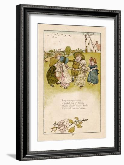 Six Children Dance in a Circle to Play Ring O' Roses-Kate Greenaway-Framed Art Print