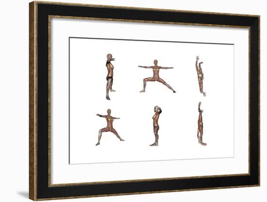 Six Different Views of Warrior Yoga Pose Showing Female Musculature-null-Framed Art Print