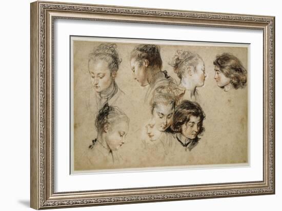 Six études de têtes de jeune femme et deux de têtes de jeunes garçons-Jean Antoine Watteau-Framed Giclee Print