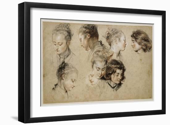 Six études de têtes de jeune femme et deux de têtes de jeunes garçons-Jean Antoine Watteau-Framed Giclee Print