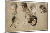 Six études de têtes de jeune femme et deux de têtes de jeunes garçons-Jean Antoine Watteau-Mounted Giclee Print