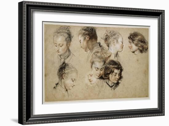 Six études de têtes de jeune femme et deux de têtes de jeunes garçons-Jean Antoine Watteau-Framed Giclee Print