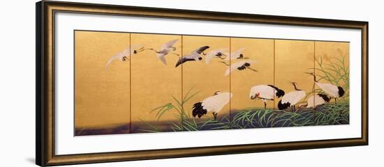 Six-Fold Screen Depicting Reeds and Cranes, Edo Period, Japanese, 19th Century-Suzuki Kiitsu-Framed Giclee Print