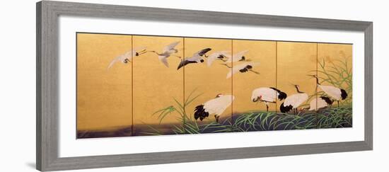 Six-Fold Screen Depicting Reeds and Cranes, Edo Period, Japanese, 19th Century-Suzuki Kiitsu-Framed Giclee Print