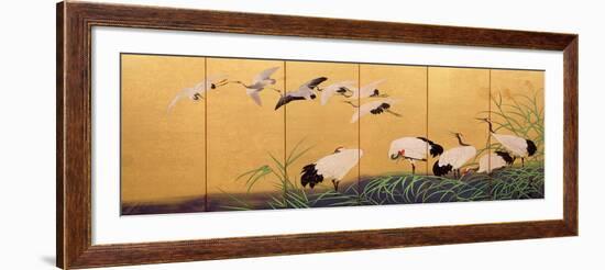 Six-Fold Screen Depicting Reeds and Cranes, Edo Period, Japanese, 19th Century-Suzuki Kiitsu-Framed Giclee Print