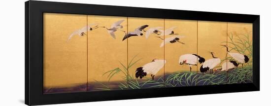 Six-Fold Screen Depicting Reeds and Cranes, Edo Period, Japanese, 19th Century-Suzuki Kiitsu-Framed Giclee Print