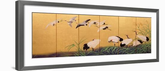 Six-Fold Screen Depicting Reeds and Cranes, Edo Period, Japanese, 19th Century-Suzuki Kiitsu-Framed Giclee Print