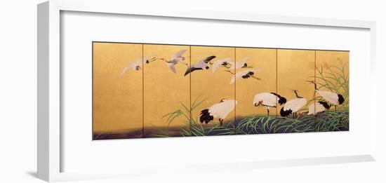 Six-Fold Screen Depicting Reeds and Cranes, Edo Period, Japanese, 19th Century-Suzuki Kiitsu-Framed Giclee Print