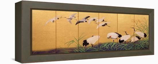 Six-Fold Screen Depicting Reeds and Cranes, Edo Period, Japanese, 19th Century-Suzuki Kiitsu-Framed Premier Image Canvas