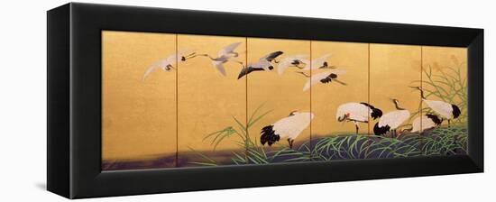 Six-Fold Screen Depicting Reeds and Cranes, Edo Period, Japanese, 19th Century-Suzuki Kiitsu-Framed Premier Image Canvas