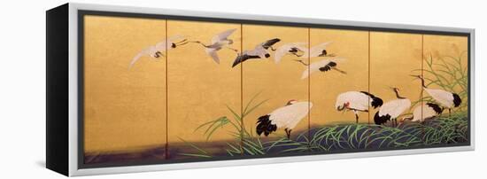 Six-Fold Screen Depicting Reeds and Cranes, Edo Period, Japanese, 19th Century-Suzuki Kiitsu-Framed Premier Image Canvas