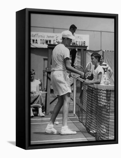 Six Foot Five Neal Wall, Giving a Congratulating Handshake to Winner Ronald Schoenberg-Allan Grant-Framed Premier Image Canvas