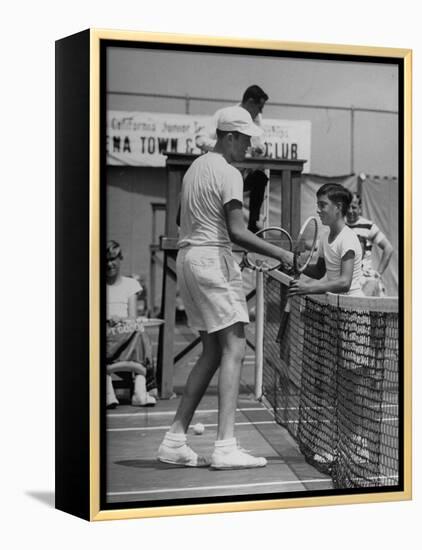 Six Foot Five Neal Wall, Giving a Congratulating Handshake to Winner Ronald Schoenberg-Allan Grant-Framed Premier Image Canvas