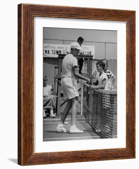 Six Foot Five Neal Wall, Giving a Congratulating Handshake to Winner Ronald Schoenberg-Allan Grant-Framed Photographic Print