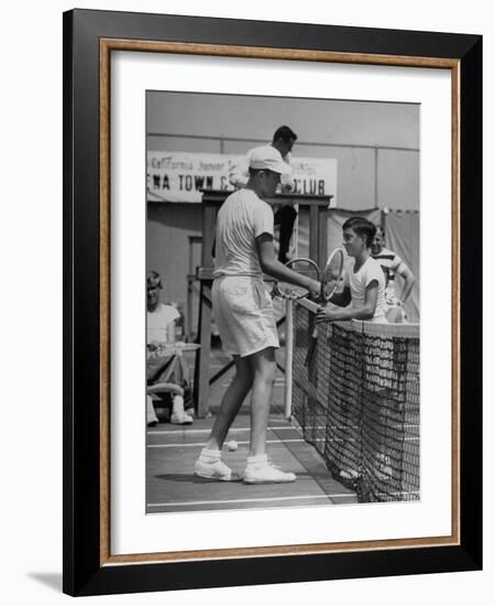 Six Foot Five Neal Wall, Giving a Congratulating Handshake to Winner Ronald Schoenberg-Allan Grant-Framed Photographic Print