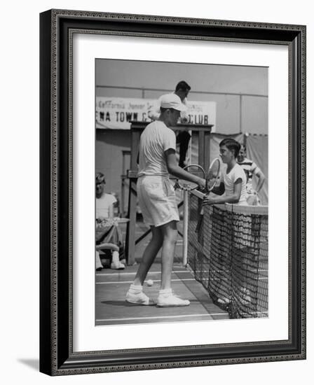 Six Foot Five Neal Wall, Giving a Congratulating Handshake to Winner Ronald Schoenberg-Allan Grant-Framed Photographic Print
