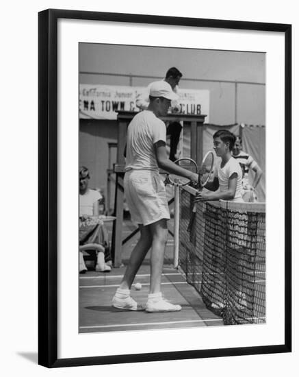 Six Foot Five Neal Wall, Giving a Congratulating Handshake to Winner Ronald Schoenberg-Allan Grant-Framed Photographic Print