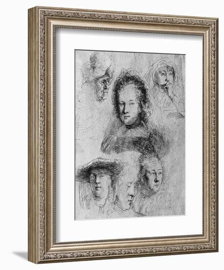 Six Heads with Saskia Van Uylenburgh in the Centre, 1636-Rembrandt van Rijn-Framed Giclee Print