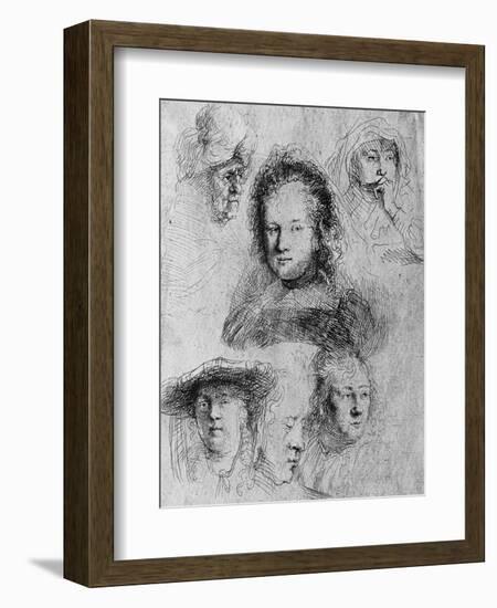 Six Heads with Saskia Van Uylenburgh in the Centre, 1636-Rembrandt van Rijn-Framed Giclee Print
