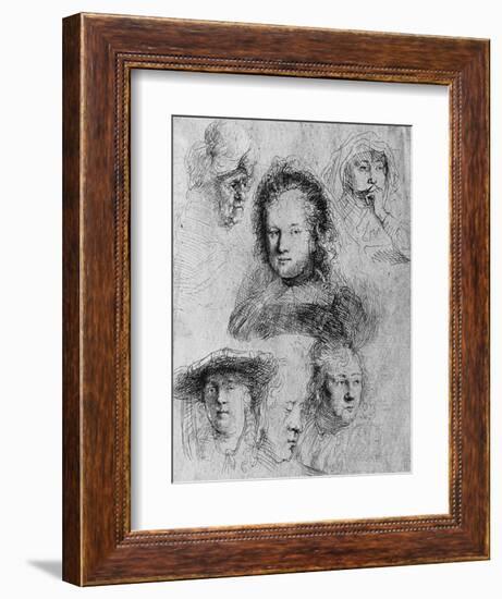 Six Heads with Saskia Van Uylenburgh in the Centre, 1636-Rembrandt van Rijn-Framed Giclee Print