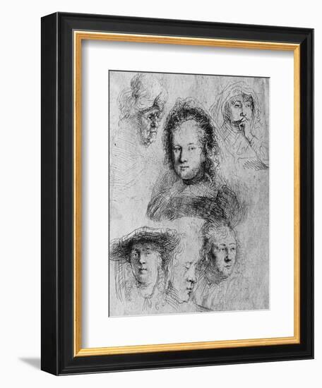 Six Heads with Saskia Van Uylenburgh in the Centre, 1636-Rembrandt van Rijn-Framed Giclee Print