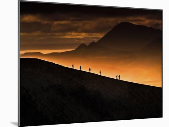 Six mountaineers trek on Krafla Volcano's brim, Iceland, Polar Regions-David Rocaberti-Mounted Photographic Print