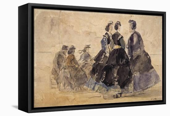 Six personnages sur une plage-Eugène Boudin-Framed Premier Image Canvas