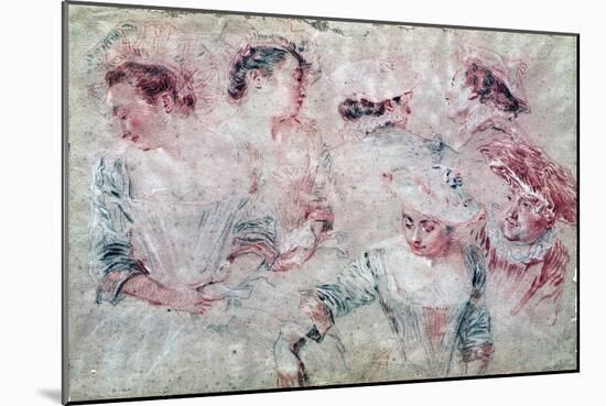 Six Studies-Jean Antoine Watteau-Mounted Giclee Print