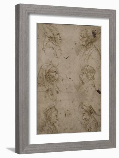 Six têtes caricaturales, de profil-Leonardo da Vinci-Framed Giclee Print