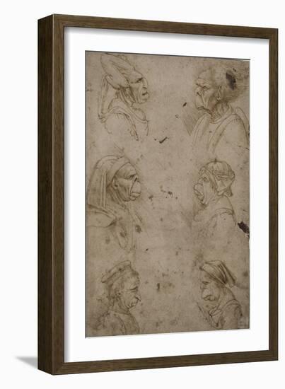 Six têtes caricaturales, de profil-Leonardo da Vinci-Framed Giclee Print
