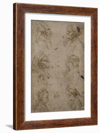 Six têtes caricaturales, de profil-Leonardo da Vinci-Framed Giclee Print