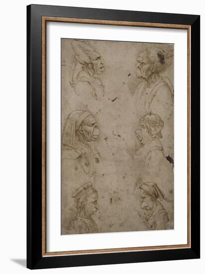 Six têtes caricaturales, de profil-Leonardo da Vinci-Framed Giclee Print