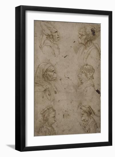 Six têtes caricaturales, de profil-Leonardo da Vinci-Framed Giclee Print