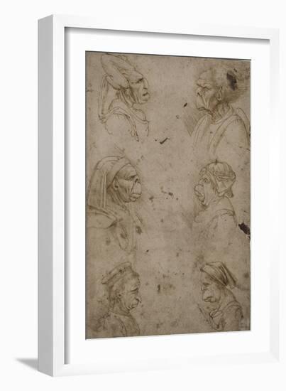 Six têtes caricaturales, de profil-Leonardo da Vinci-Framed Giclee Print