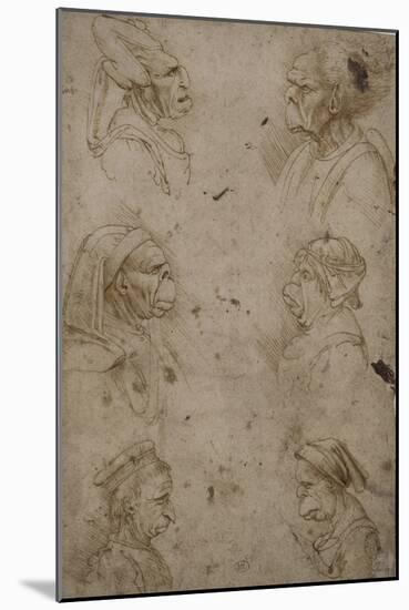 Six têtes caricaturales, de profil-Leonardo da Vinci-Mounted Giclee Print