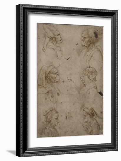 Six têtes caricaturales, de profil-Leonardo da Vinci-Framed Giclee Print