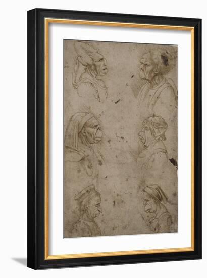 Six têtes caricaturales, de profil-Leonardo da Vinci-Framed Giclee Print