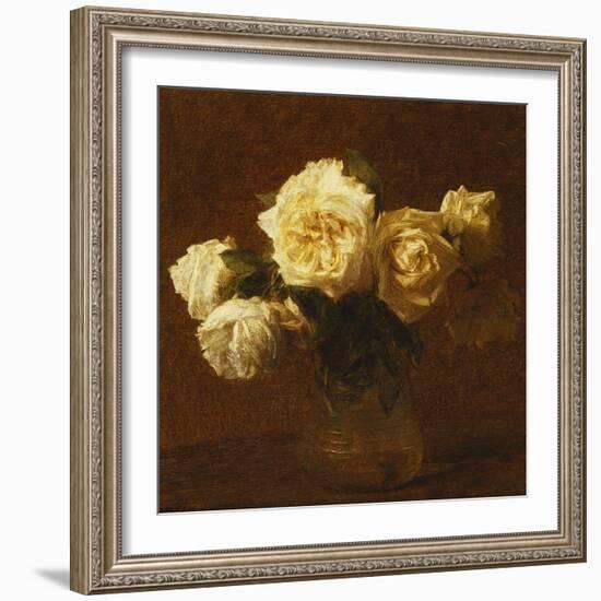 Six Yellow Roses in a Vase; Six Roses Jaunes Dans Une Vase, 1903-Henri Fantin-Latour-Framed Giclee Print