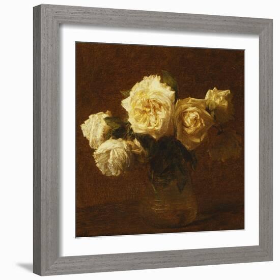 Six Yellow Roses in a Vase; Six Roses Jaunes Dans Une Vase, 1903-Henri Fantin-Latour-Framed Giclee Print