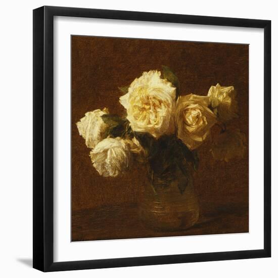 Six Yellow Roses in a Vase; Six Roses Jaunes Dans Une Vase, 1903-Henri Fantin-Latour-Framed Giclee Print