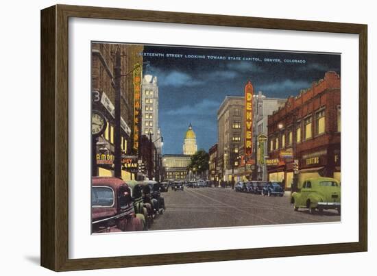 Sixteenth Street at Night, Denver-null-Framed Art Print