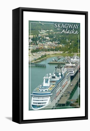 Skagway, Alaska - Cruise Ships and Town-Lantern Press-Framed Stretched Canvas