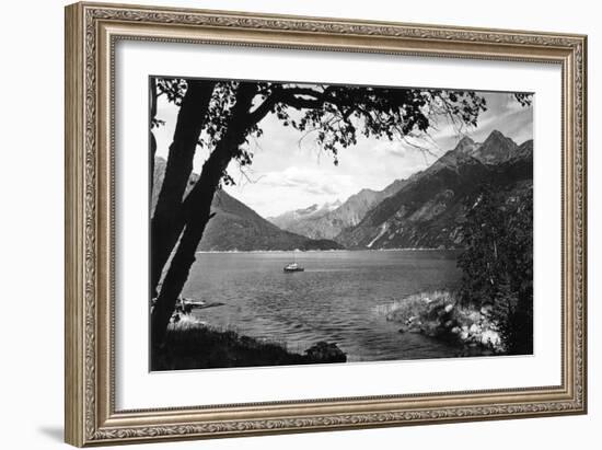 Skagway, Alaska Harbor with Fishing Boat Photograph - Skagway, AK-Lantern Press-Framed Art Print