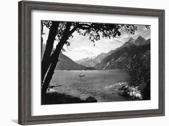 Skagway, Alaska Harbor with Fishing Boat Photograph - Skagway, AK-Lantern Press-Framed Art Print